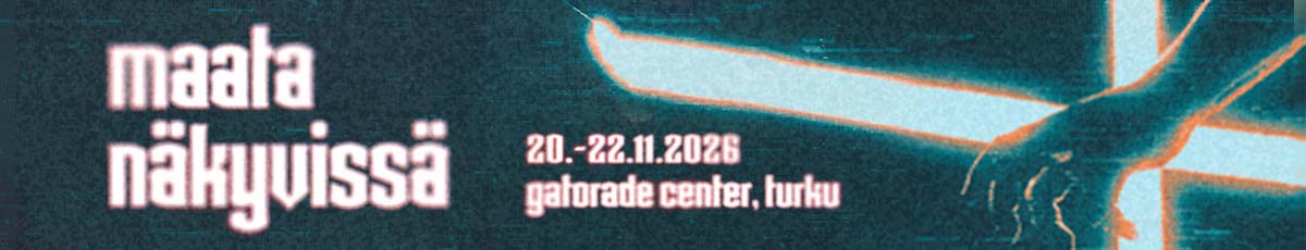 Kuvassa on Maata Näkyvissä 2026 -festareiden mainos työpöytäkoossa